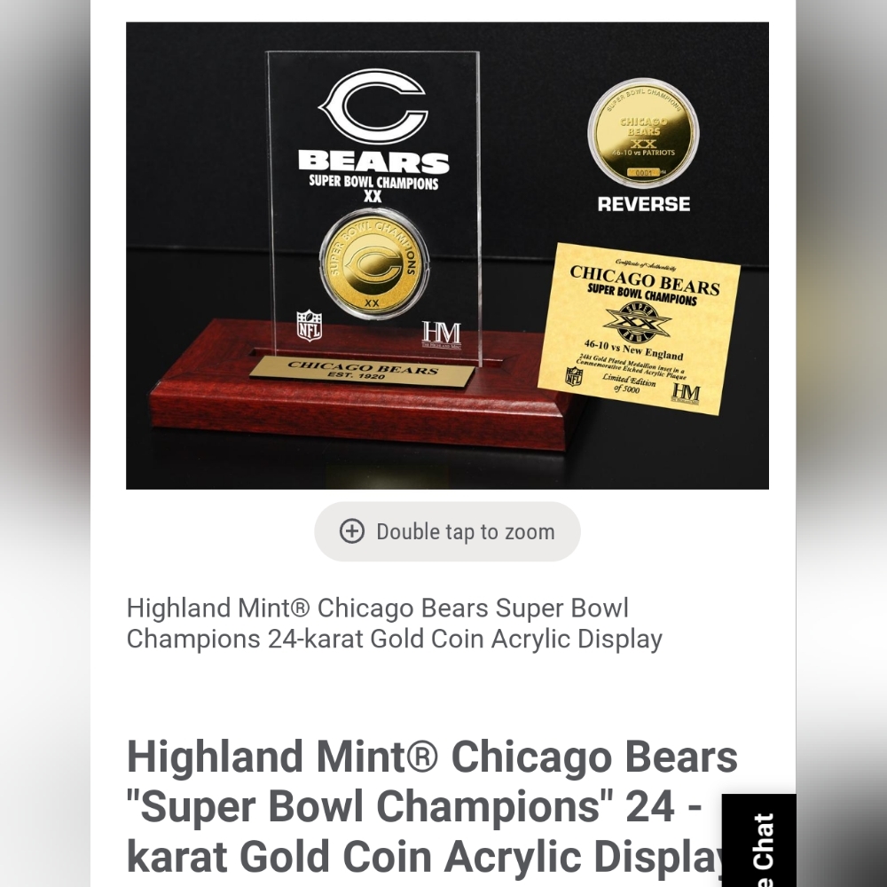 Highland Mint Chicago Bears collector 24k gold plated coin